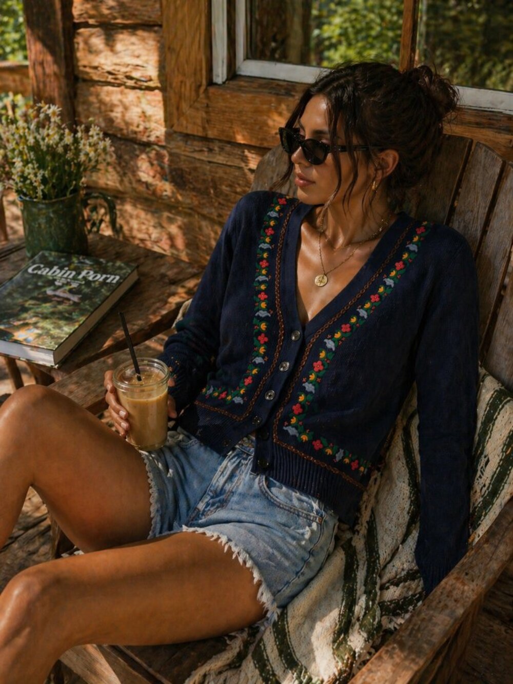 Vintage Huntington Ridge Floral Embroidered Navy Cardigan Sweater | Cottagecore